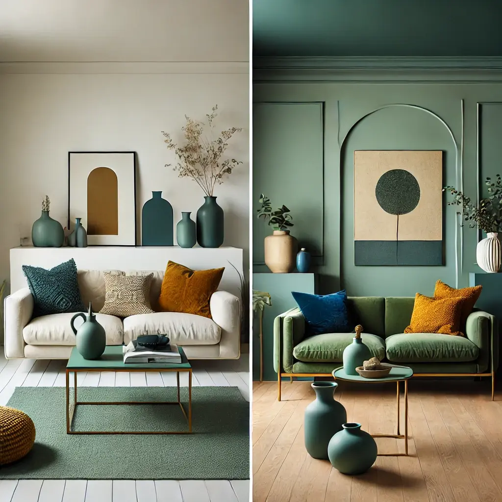 Minimalist vs. Bold Styling Tips of sage green in room