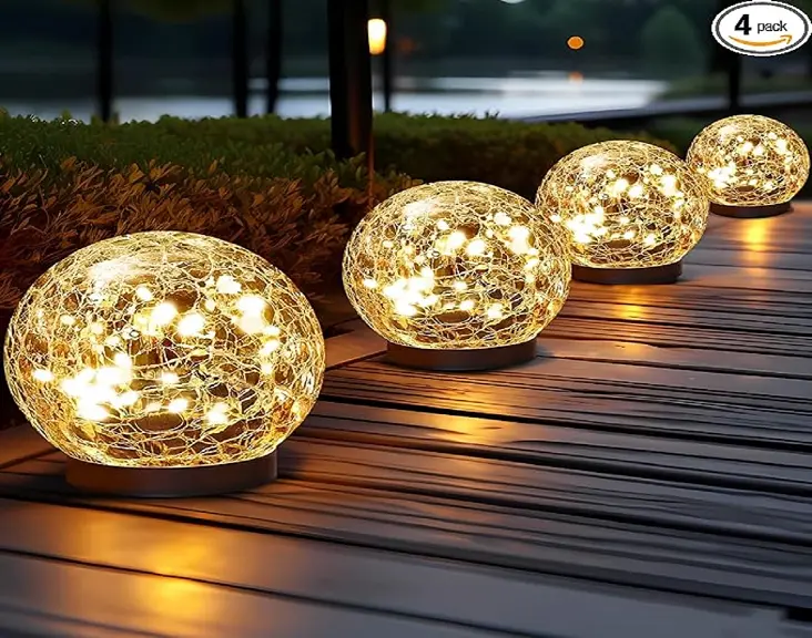 Solar Globe Lights Outdoor Waterproof - Cracked Glass Ball Lights for Garden